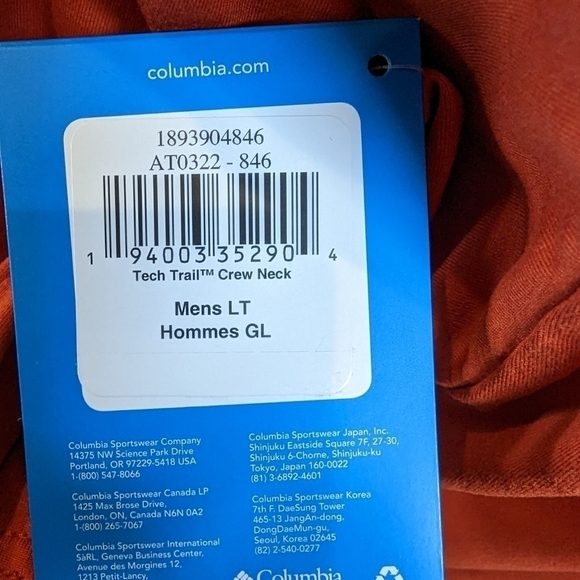 Columbia  Crew Neck Shirt - Men's Tech Trail Orange Tee, Size Large Tall - Picture 9 of 10